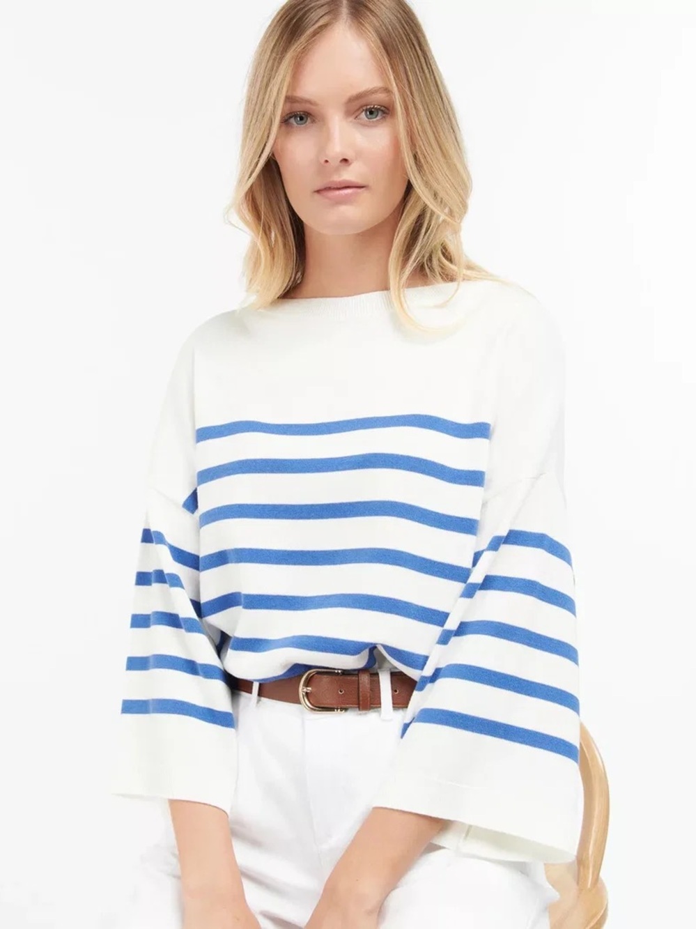 Barbour White Knit Sweater with Cream Label Detail